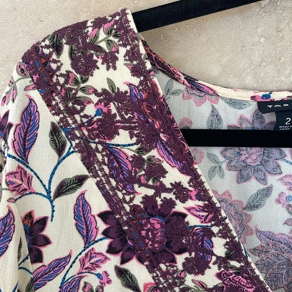 Torrid Women Floral Blouse Long Sleeve Rayon V-Neck Embroidered Purple Size 2/2X - Picture 7 of 16